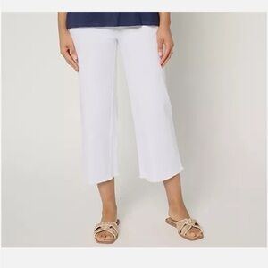 Belle by Kim Gravel TripleLuxe Twill Wide Leg Crop w/ Fray-White-Tall 14-A680150